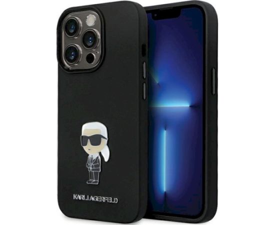 Karl Lagerfeld KLHCP13LSMHKNPK Silicone Ikonik Metal Pin Aizsargapvalks priekš iPhone 13 Pro / 13 6.1" / melns Neoriģinālie Maciņi