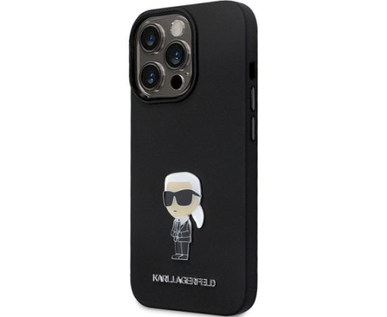 Karl Lagerfeld KLHCP13LSMHKNPK Silicone Ikonik Metal Pin Aizsargapvalks priekš iPhone 13 Pro / 13 6.1" / melns Neoriģinālie Maciņi