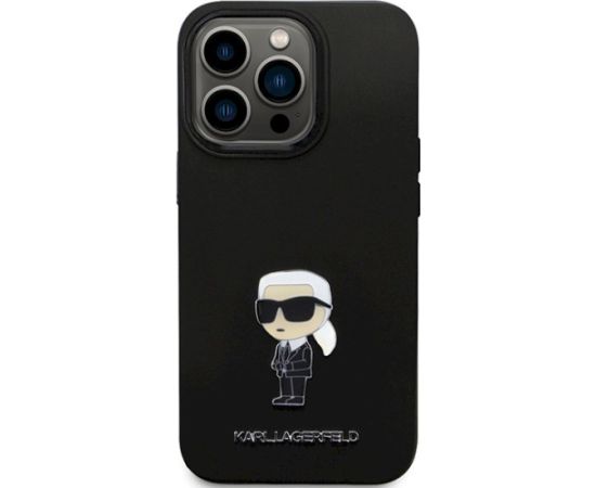 Karl Lagerfeld KLHCP13LSMHKNPK Silicone Ikonik Metal Pin Aizsargapvalks priekš iPhone 13 Pro / 13 6.1" / melns Neoriģinālie Maciņi