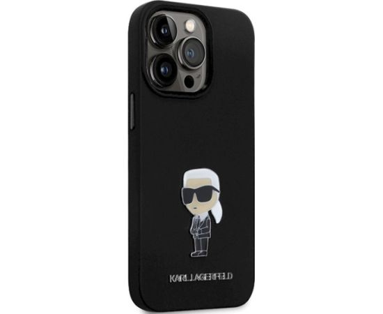 Karl Lagerfeld KLHCP13LSMHKNPK Silicone Ikonik Metal Pin Aizsargapvalks priekš iPhone 13 Pro / 13 6.1" / melns Neoriģinālie Maciņi