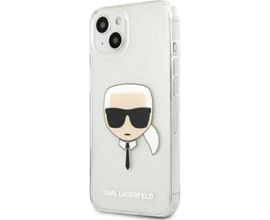 Karl Lagerfeld KLHCP13SKHTUGLS Hardcase Glitter Karl`s Head Aizsargapvalks priekš iPhone 13 mini 5,4" / sudraba Neoriģinālie Maciņi