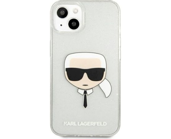 Karl Lagerfeld KLHCP13SKHTUGLS Hardcase Glitter Karl`s Head Aizsargapvalks priekš iPhone 13 mini 5,4" / sudraba Neoriģinālie Maciņi