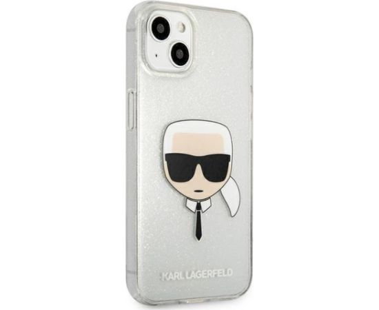 Karl Lagerfeld KLHCP13SKHTUGLS Hardcase Glitter Karl`s Head Aizsargapvalks priekš iPhone 13 mini 5,4" / sudraba Neoriģinālie Maciņi