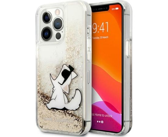 Karl Lagerfeld KLHCP13XGCFD Liquid Glitter Choupette Fun Aizsargapvalks priekš iPhone 13 Pro Max 6,7" / zelts Neoriģinālie Maciņi