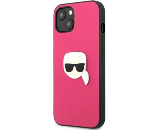 Karl Lagerfeld KLHCP13SPKMP Leather Ikonik Karl`s Head Metal Aizsargapvalks priekš iPhone 13 mini 5,4" / rozā Neoriģinālie Maciņi