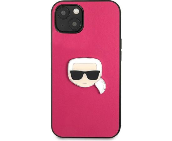 Karl Lagerfeld KLHCP13SPKMP Leather Ikonik Karl`s Head Metal Aizsargapvalks priekš iPhone 13 mini 5,4" / rozā Neoriģinālie Maciņi