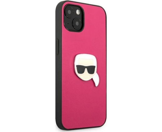 Karl Lagerfeld KLHCP13SPKMP Leather Ikonik Karl`s Head Metal Aizsargapvalks priekš iPhone 13 mini 5,4" / rozā Neoriģinālie Maciņi