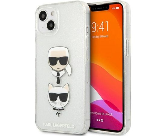 Karl Lagerfeld KLHCP13SKCTUGLS Glitter Karl`s & Choupette Aizsargapvalks priekš iPhone 13 mini 5,4" / sudraba Neoriģinālie Maciņi