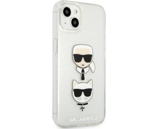 Karl Lagerfeld KLHCP13SKCTUGLS Glitter Karl`s & Choupette Aizsargapvalks priekš iPhone 13 mini 5,4" / sudraba Neoriģinālie Maciņi