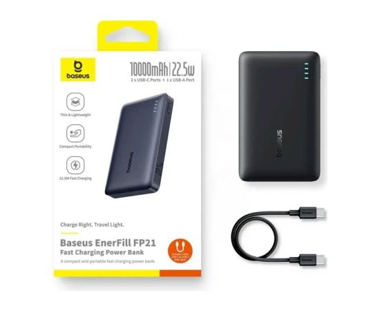 Baseus EnerFill FP21 Pārnēsājamā baterija 10000 mAh 22.5W USB-A USB-C / melns Power Banks