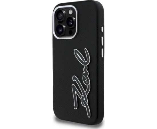 Karl Lagerfeld FW Grained Signature Logo Case Aizsargapvalks priekš iPhone 16 Pro Max / melns Neoriģinālie Maciņi