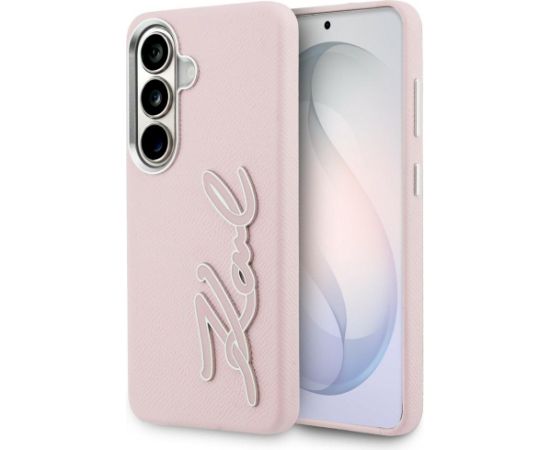Karl Lagerfeld Grained Signature Metal Resin Logo Aizsargapvalks priekš Samsung Galaxy S26 / rozā Neoriģinālie Maciņi