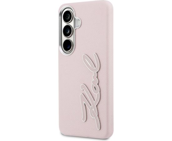 Karl Lagerfeld Grained Signature Metal Resin Logo Aizsargapvalks priekš Samsung Galaxy S26 / rozā Neoriģinālie Maciņi