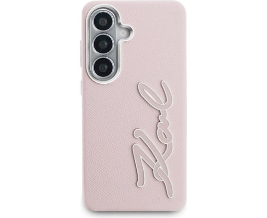 Karl Lagerfeld Grained Signature Metal Resin Logo Aizsargapvalks priekš Samsung Galaxy S26 / rozā Neoriģinālie Maciņi