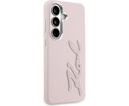 Karl Lagerfeld Grained Signature Metal Resin Logo Aizsargapvalks priekš Samsung Galaxy S26 / rozā Neoriģinālie Maciņi