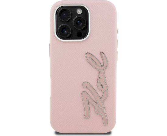 Karl Lagerfeld FW Grained Signature Logo Case Aizsargapvalks priekš iPhone 16 Pro Max / rozā Neoriģinālie Maciņi