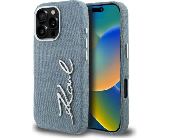 Karl Lagerfeld FW Jeans Signature Logo Aizsargapvalks priekš iPhone 16 Pro / zils Neoriģinālie Maciņi