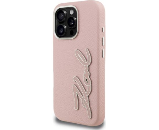 Case Karl Lagerfeld FW Grained Signature Logo Aizsargapvalks priekš iPhone 16 Pro / rozā Neoriģinālie Maciņi