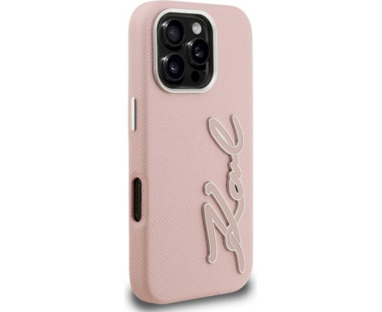Case Karl Lagerfeld FW Grained Signature Logo Aizsargapvalks priekš iPhone 16 Pro / rozā Neoriģinālie Maciņi