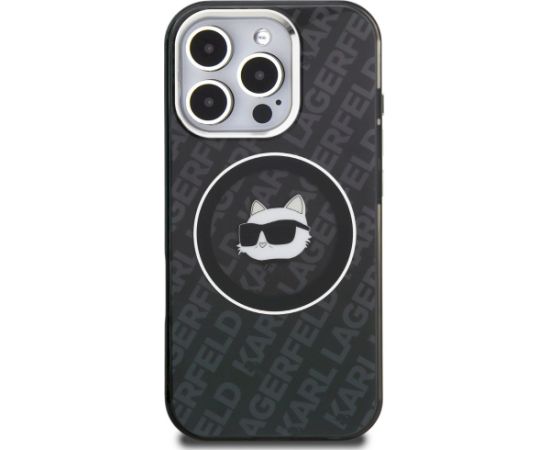 Karl Lagerfeld IML Choupette Head Logo MagSafe Aizsargapvalks priekš iPhone 16 Pro / melns Neoriģinālie Maciņi