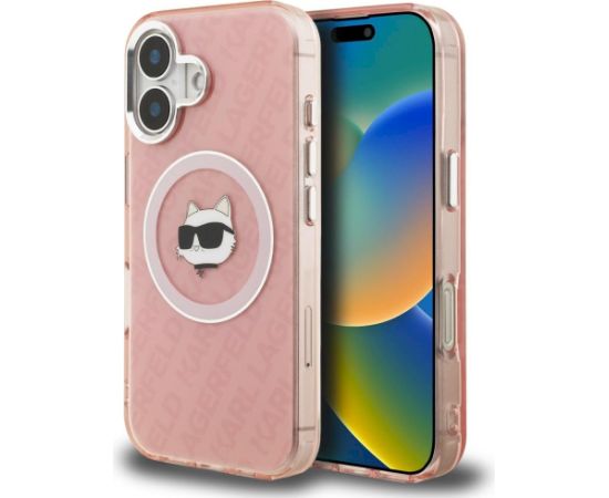 Karl Lagerfeld IML Choupette Head Logo MagSafe Aizsargapvalks priekš iPhone 16 / rozā Neoriģinālie Maciņi