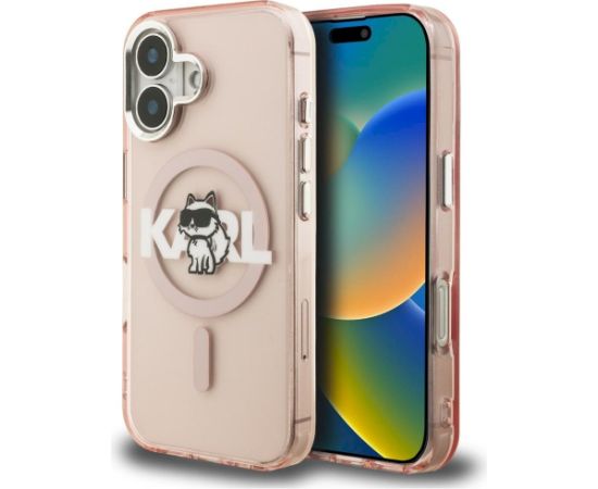Karl Lagerfeld IML Choupette Sketch Logo MagSafe Aizsargapvalks priekš iPhone 16 / rozā Neoriģinālie Maciņi