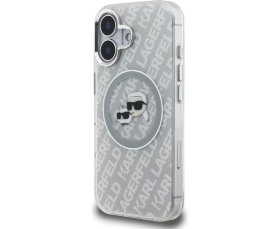 Karl Lagerfeld IML Glitter Karl & Choupette Heads Logo MagSafe Aizsargapvalks priekš iPhone 16 / pelēks Neoriģinālie Maciņi