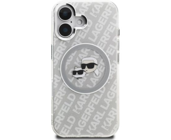 Karl Lagerfeld IML Glitter Karl & Choupette Heads Logo MagSafe Aizsargapvalks priekš iPhone 16 / pelēks Neoriģinālie Maciņi