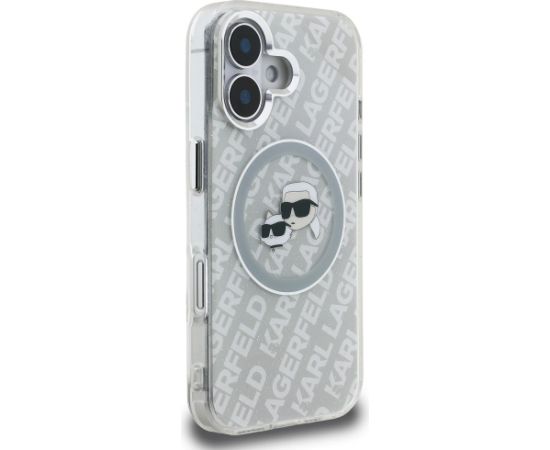 Karl Lagerfeld IML Glitter Karl & Choupette Heads Logo MagSafe Aizsargapvalks priekš iPhone 16 / pelēks Neoriģinālie Maciņi