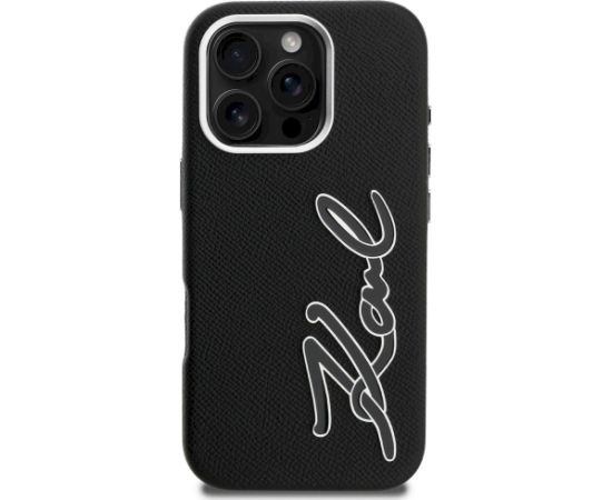 Case Karl Lagerfeld FW Grained Signature Logo Aizsargapvalks priekš iPhone 16 Pro / melns Neoriģinālie Maciņi