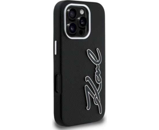 Case Karl Lagerfeld FW Grained Signature Logo Aizsargapvalks priekš iPhone 16 Pro / melns Neoriģinālie Maciņi