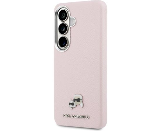 Karl Lagerfeld Saffiano KC Metal Logo MagSafe Aizsargapvalks priekš Samsung Galaxy S26 / rozā Neoriģinālie Maciņi