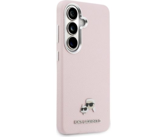 Karl Lagerfeld Saffiano KC Metal Logo MagSafe Aizsargapvalks priekš Samsung Galaxy S26 / rozā Neoriģinālie Maciņi