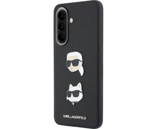 Case Karl Lagerfeld w/ Karl&Choupette Heads Pins&Logo Aizsargapvalks priekš Samsung Galaxy A37 5G / melns Neoriģinālie Maciņi