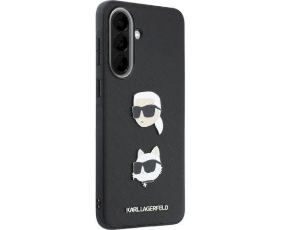 Case Karl Lagerfeld w/ Karl&Choupette Heads Pins&Logo Aizsargapvalks priekš Samsung Galaxy A37 5G / melns Neoriģinālie Maciņi