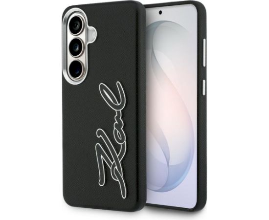 Karl Lagerfeld Grained Signature Metal Resin Logo Aizsargapvalks priekš Samsung Galaxy S26 / melns Neoriģinālie Maciņi