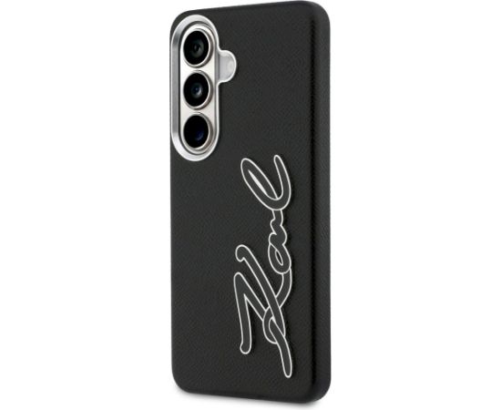 Karl Lagerfeld Grained Signature Metal Resin Logo Aizsargapvalks priekš Samsung Galaxy S26 / melns Neoriģinālie Maciņi