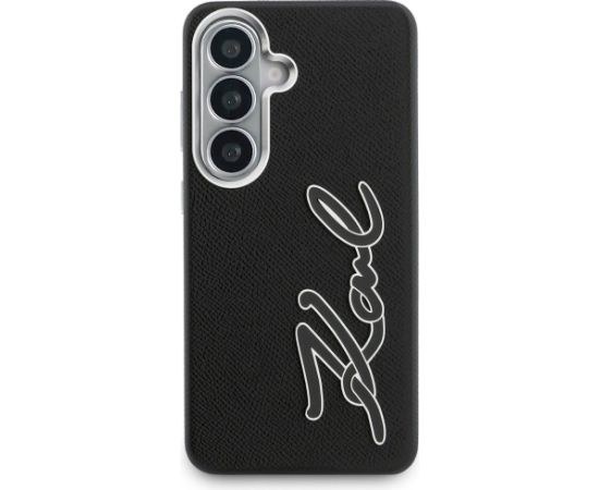 Karl Lagerfeld Grained Signature Metal Resin Logo Aizsargapvalks priekš Samsung Galaxy S26 / melns Neoriģinālie Maciņi