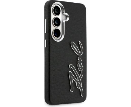 Karl Lagerfeld Grained Signature Metal Resin Logo Aizsargapvalks priekš Samsung Galaxy S26 / melns Neoriģinālie Maciņi