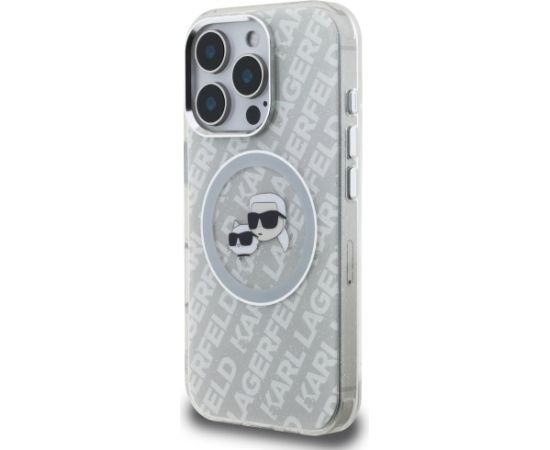 Karl Lagerfeld IML Glitter Karl & Choupette Heads Logo MagSafe Aizsargapvalks priekš iPhone 16 Pro Max / pelēks Neoriģinālie Maciņi