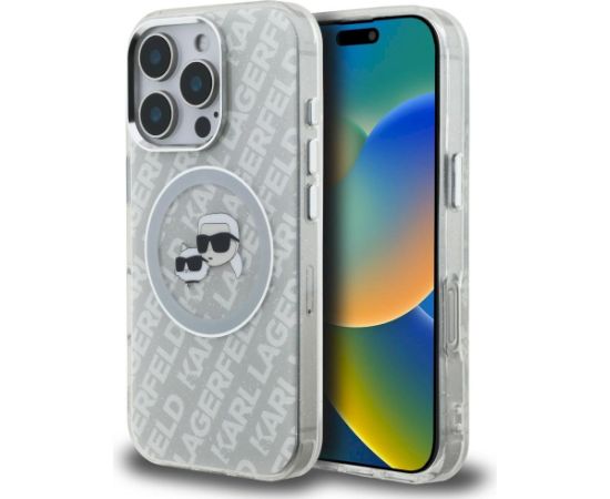Karl Lagerfeld IML Glitter Karl & Choupette Heads Logo MagSafe Aizsargapvalks priekš iPhone 16 Pro / pelēks Neoriģinālie Maciņi