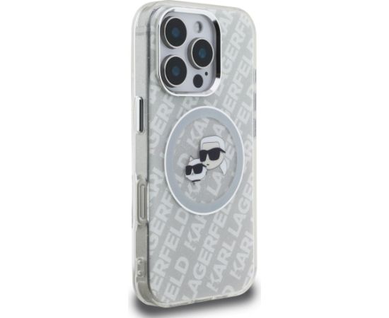 Karl Lagerfeld IML Glitter Karl & Choupette Heads Logo MagSafe Aizsargapvalks priekš iPhone 16 Pro / pelēks Neoriģinālie Maciņi