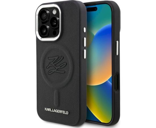 Case Karl Lagerfeld Initial & Metal Logo MagSafe Aizsargapvalks priekš iPhone 16 Pro / melns Neoriģinālie Maciņi