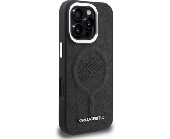 Case Karl Lagerfeld Initial & Metal Logo MagSafe Aizsargapvalks priekš iPhone 16 Pro / melns Neoriģinālie Maciņi