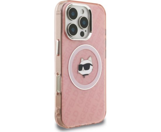 Karl Lagerfeld IML Choupette Head Logo MagSafe Aizsargapvalks priekš iPhone 16 Pro / rozā Neoriģinālie Maciņi