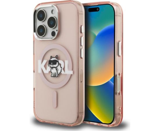 Karl Lagerfeld IML Choupette Sketch Logo MagSafe Aizsargapvalks priekš iPhone 16 Pro Max / rozā Neoriģinālie Maciņi