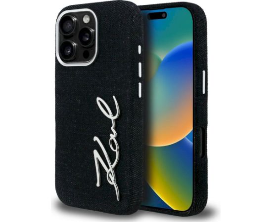 Karl Lagerfeld FW Jeans Signature Logo Aizsargapvalks priekš iPhone 16 Pro Max / melns Neoriģinālie Maciņi