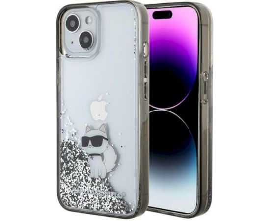 Karl Lagerfeld KLHCP15SLKCNSK Aizsargapvalks priekš iPhone 15/14/13 6.1" / caurspīdīgs Liquid Glitter Choupette Neoriģinālie Maciņi