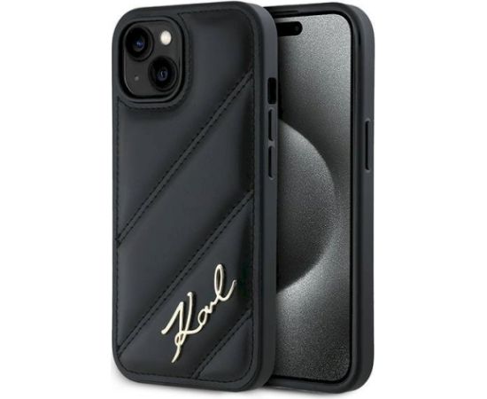 Karl Lagerfeld KLHCP15SPQDSMGK Diagonal Quilted Script Aizsargapvalks priekš iPhone 15/14/13 6.1" / melns Neoriģinālie Maciņi