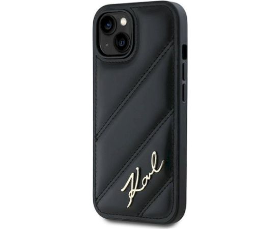 Karl Lagerfeld KLHCP15SPQDSMGK Diagonal Quilted Script Aizsargapvalks priekš iPhone 15/14/13 6.1" / melns Neoriģinālie Maciņi